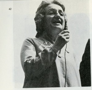 Betty Friedan speaks at the NYC rally Cred.: The Sisterhood by Marcia Cohen